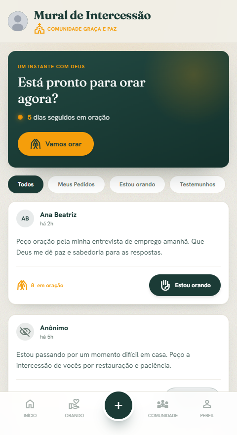 Mural de pedidos de oração da comunidade no Prayers